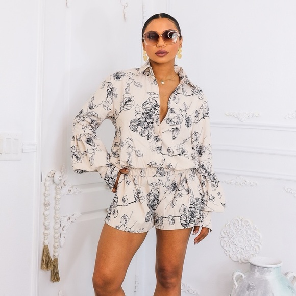 Floral Print Cream and Black Two-Piece Set - Picture 8 of 8